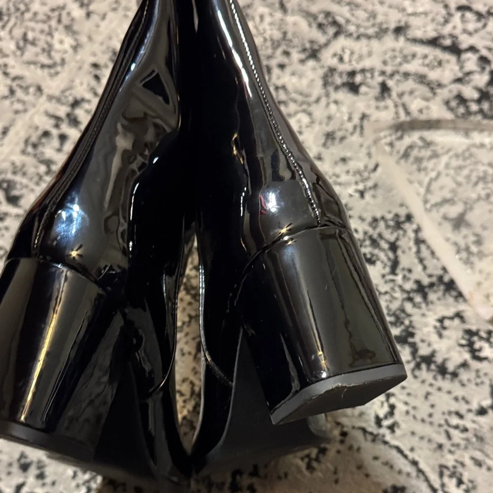 Zara Black Patent Heeled Boots - Picture 8 of 11